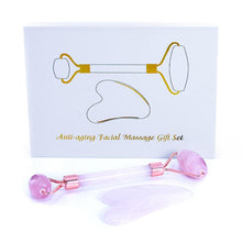Load image into Gallery viewer, ReDermaVive - Facial Massage Gift Set - Gua Sha Stone + Facial Roller (Jade or Rose Quartz) - People's Herbs
