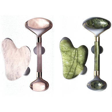 ReDermaVive - Facial Massage Gift Set - Gua Sha Stone + Facial Roller (Jade or Rose Quartz) - People's Herbs